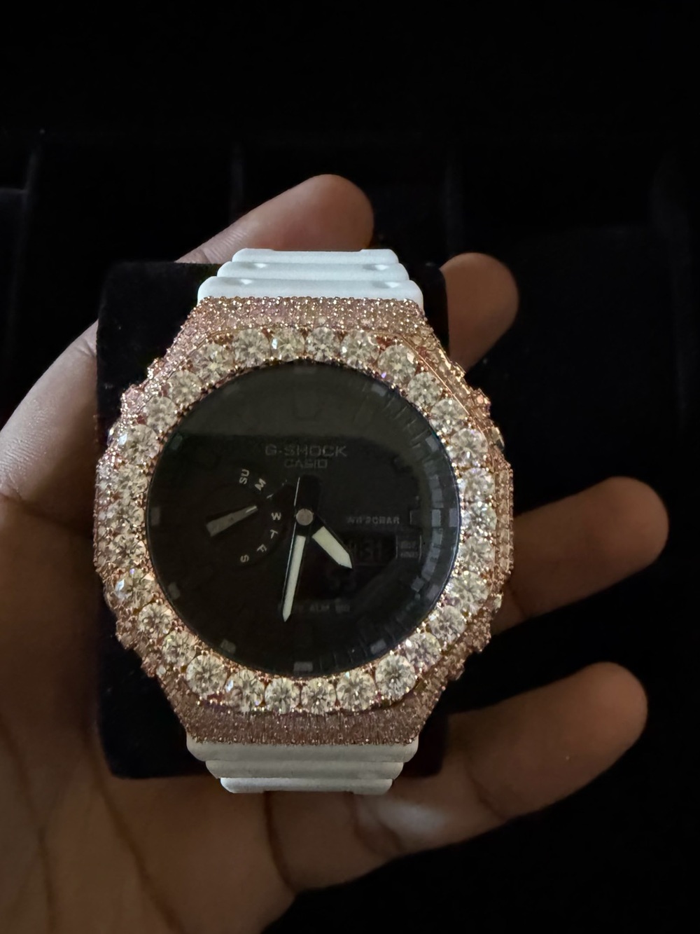 G-Shock Rose Gold Crystal Bezel White Band Watch